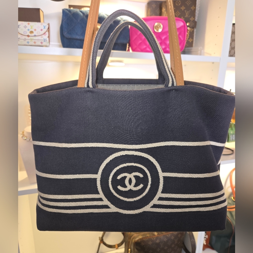 CHANEL Coco Mark Denim Tote Bag Shoulder Bag 💙